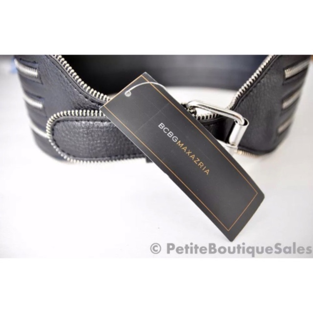 BCBG WAIST BELT BLACK VEGAN LEATHER ZIPPER WIDE - Picture 3 of 3